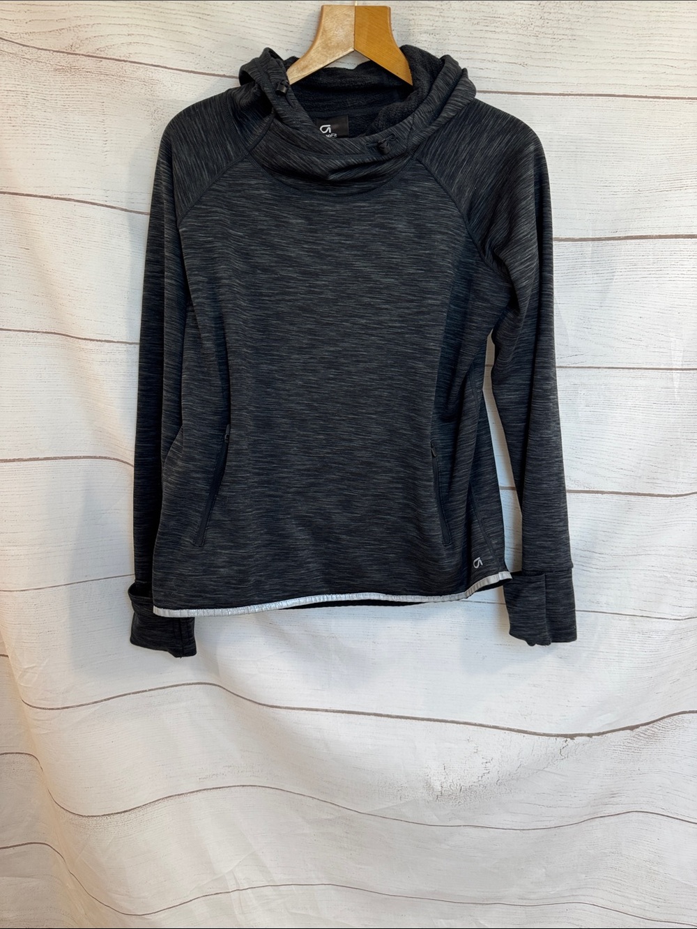 Women's Gap Body Fit Dark Heathered gray Hooded Pullover Sweatshirt Medium